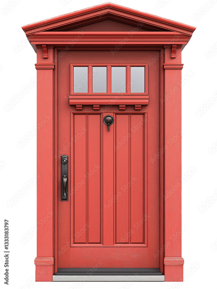 Modern Red Wooden Front Door with Decorative Paneling: Enhance Your Home's Curb Appeal with Stylish and Inviting Architecture Modern Red Wooden Front Door with Decorative Paneling: Enhance Your Home's Curb Appeal with Stylish and Inviting Architecture