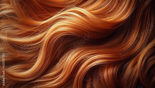 Closeup image of flowing red hair showcasing vibrant color and detailed texture, ideal for beauty and haircare themes.