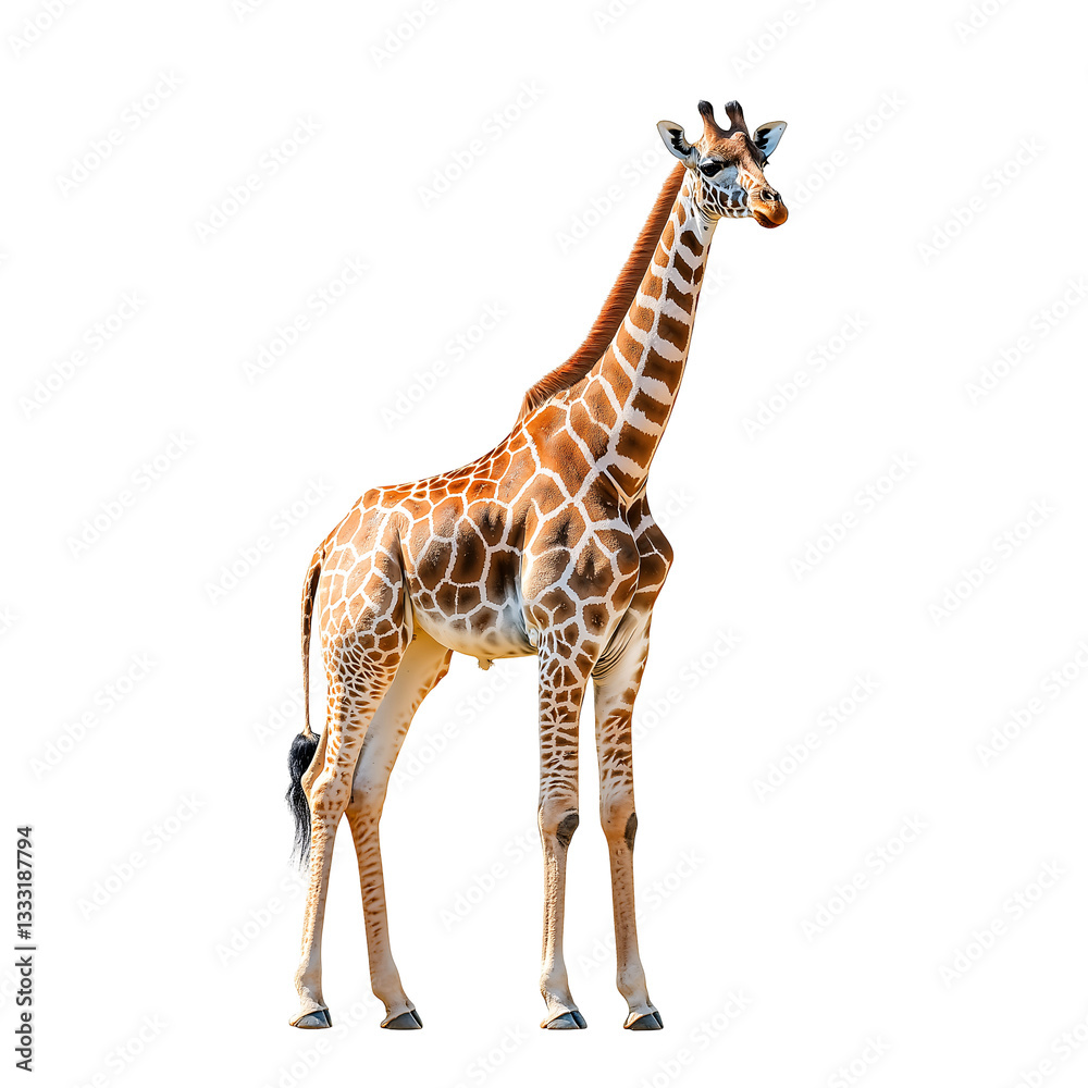 Fototapeta premium Beautiful Portrait of a Tall African Giraffe in Picturesque Grassland Wildlife Habitat