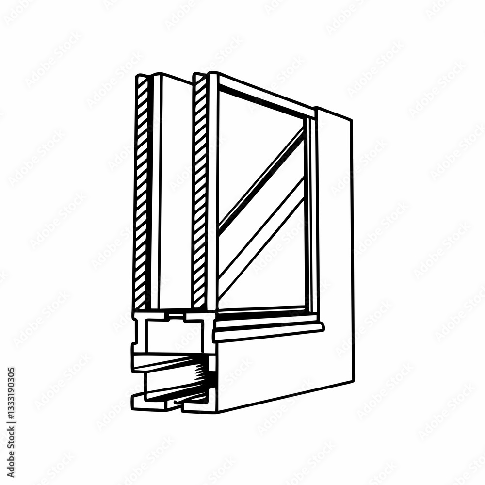 Double Glazing drawing, line art, isolated on white background Double Glazing drawing, line art, isolated on white background