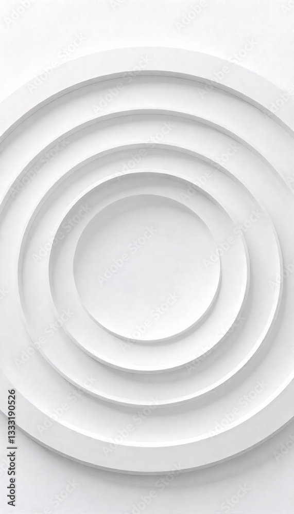 Obraz premium Abstract art featuring concentric white circles on a light background, creating a modern, minimalist design.