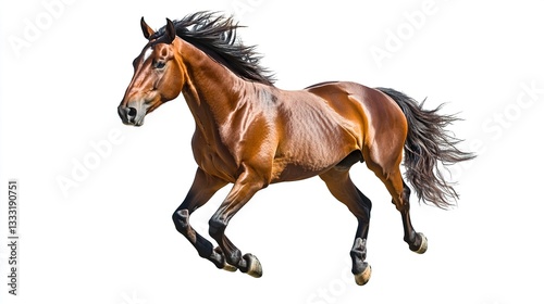 Bay horse in a clean, minimalist composition, symbolizing elegance and simplicity.