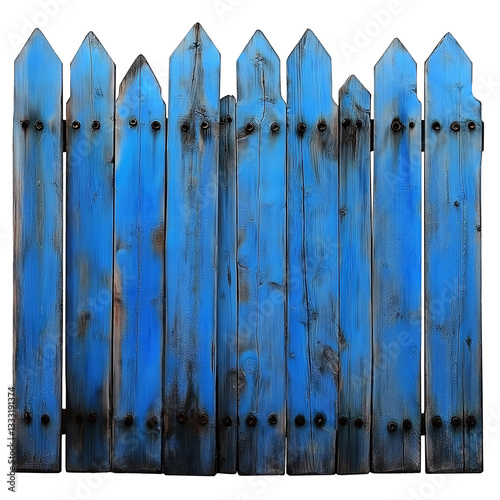Blue Painted Rustic Wooden Fence - Decorative Outdoor Background Texture with Distressed Shabby Chic Design photo