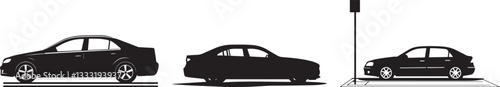 Silhouette of a car parked in an empty parking lot vector silhouette
