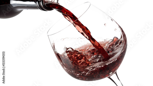 Rich Red Wine Pouring Into A Crystal Glass, A Moment Of Pure Indulgence And Anticipation Against A Bright White Backdrop Isolated on Transparent Background