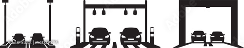 Silhouette of a parking lot entrance with cars entering vector silhouette