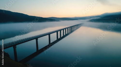 Wallpaper Mural A long bridge stretches across still water with fog surrounding it Torontodigital.ca
