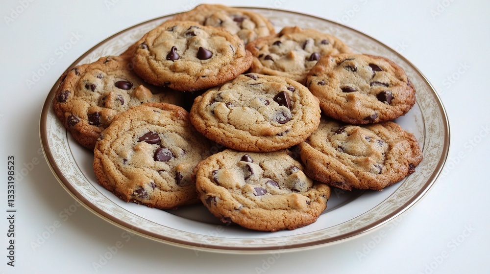 Freshly Baked Chocolate Chip Cookies on a Decorative Plate Freshly Baked Chocolate Chip Cookies on a Decorative Plate