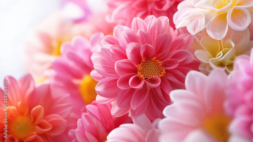 Vibrant Close-Up of Pink and Peach Dahlia Flowers in Full Bloom, Floral Background, Petals, Spring Vibrant Close-Up of Pink and Peach Dahlia Flowers in Full Bloom, Floral Background, Petals, Spring