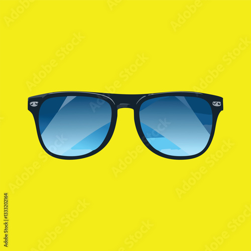 Blue-tinted sunglasses on yellow background