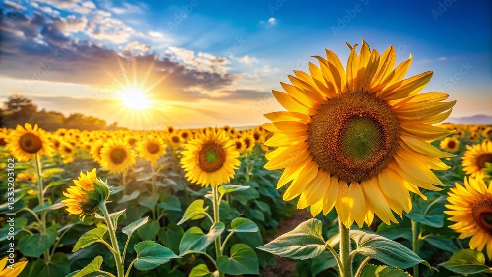 Vibrant Sunflowers Field, Sunny Day, Blue Sky, Nature Beauty, Summer Landscape Vibrant Sunflowers Field, Sunny Day, Blue Sky, Nature Beauty, Summer Landscape