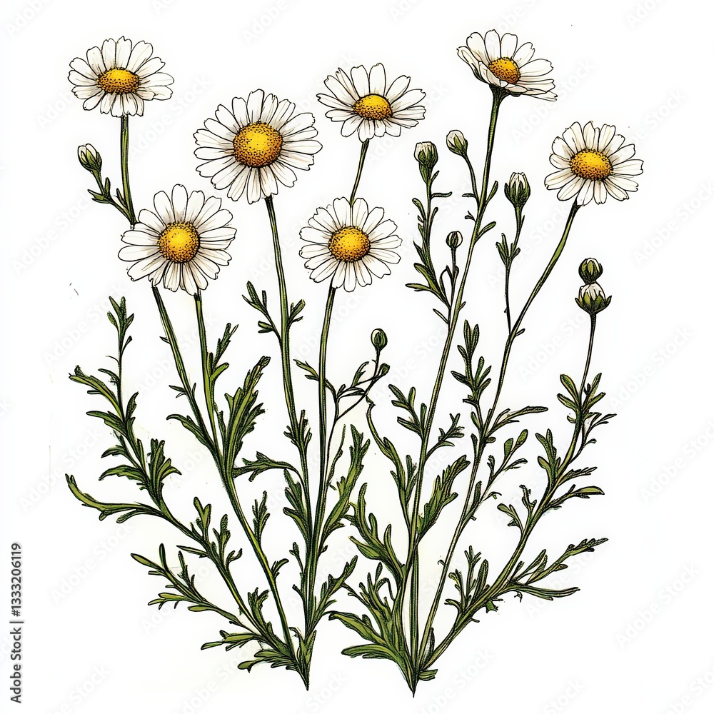 Fototapeta premium Flat Chamomile Illustration on White Background