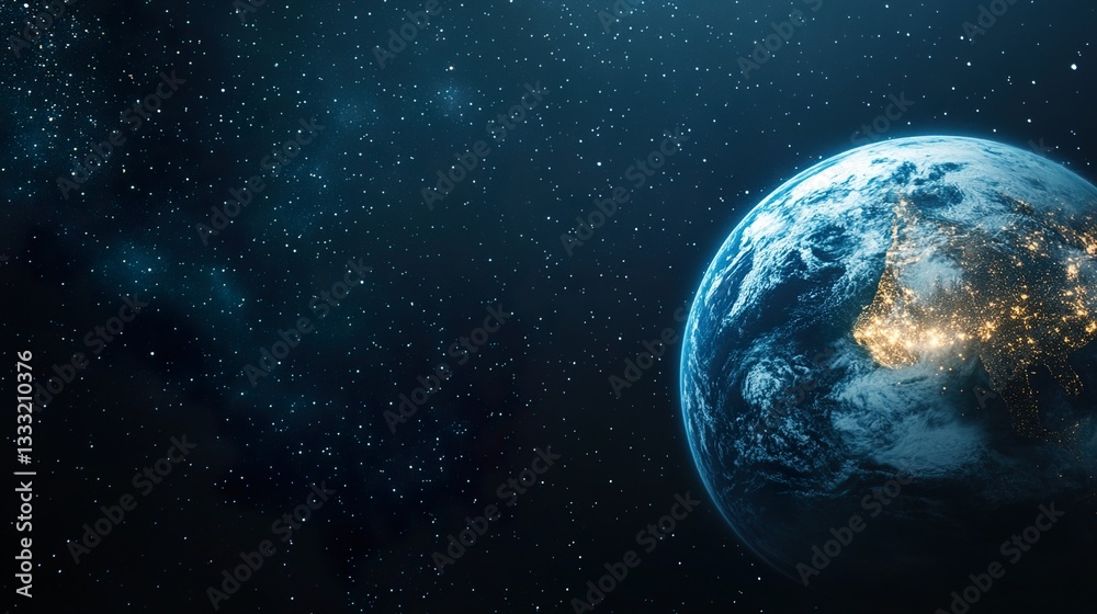 Fototapeta premium Earth globe in starry space, symbolizing unity and infinite possibilities.