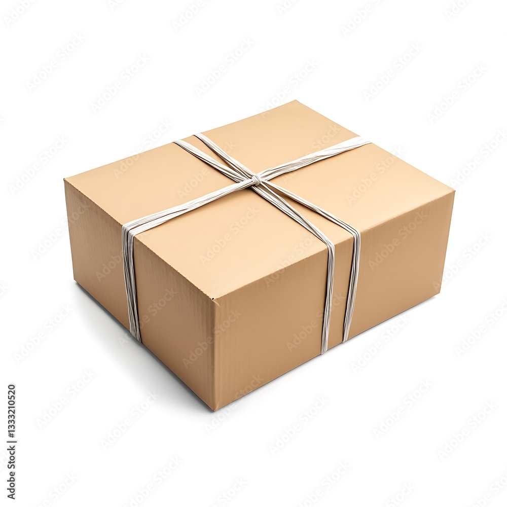 Fototapeta premium Brown gift box with bow isolated on white background.