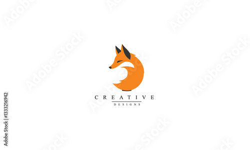 fox head with tail modern logo symbol icon black vector graphic design