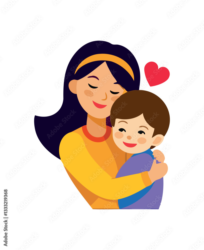 Heartfelt Illustration: Mother and Child Embracing with Love Heartfelt Illustration: Mother and Child Embracing with Love