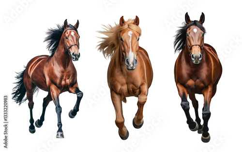 Horses galloping in a lively display of power and grace in a studio setting