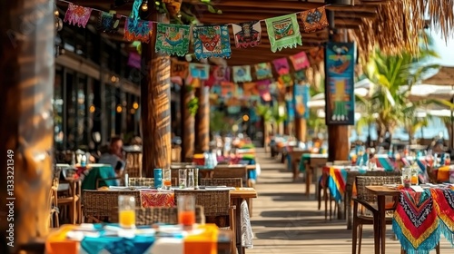 Colorful Mexican Restaurant Patio with Festive Decorations