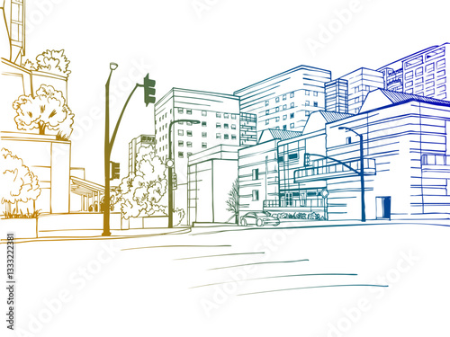 Nice view of modern Los Angeles. USA. Downtown. Hand drawn Urban sketch. Vector illustration. Urban landscape. Postcard style.