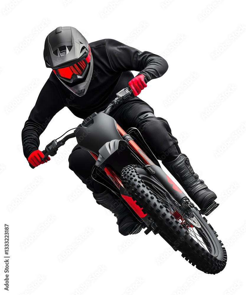 Biker performing a daring maneuver on a mountain bike with intense focus and style Biker performing a daring maneuver on a mountain bike with intense focus and style