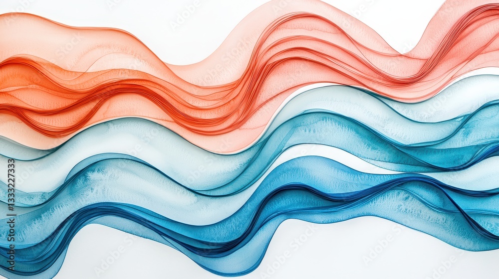 Fototapeta premium Colorful Flowing Waves of Transparent Fabric on White Background
