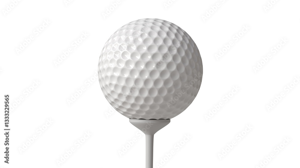3D render of a golf ball on tee with clipping path. Close-up golf ball on tee isolated on white background. 3D render of a golf ball on tee with clipping path. Close-up golf ball on tee isolated on white background.