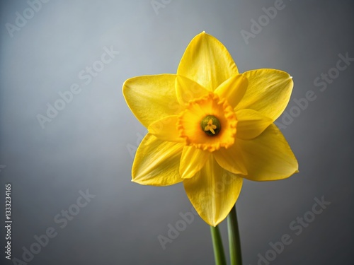 Vibrant Yellow Daffodil Close-up Spring Flower Blossom Gray Background