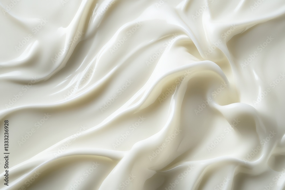 Fototapeta premium Creamy white cosmetic product has smooth swirled and textured surface