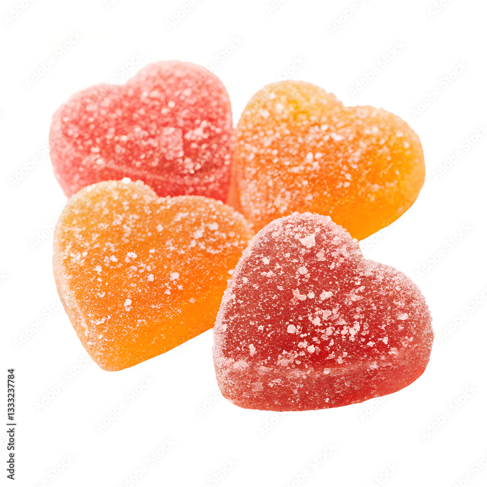 Heart-Shaped Gummy Candies Coated in Sugar – Isolated on White Background
Heart-Shaped Gummy Candies Coated in Sugar – Isolated on White Background