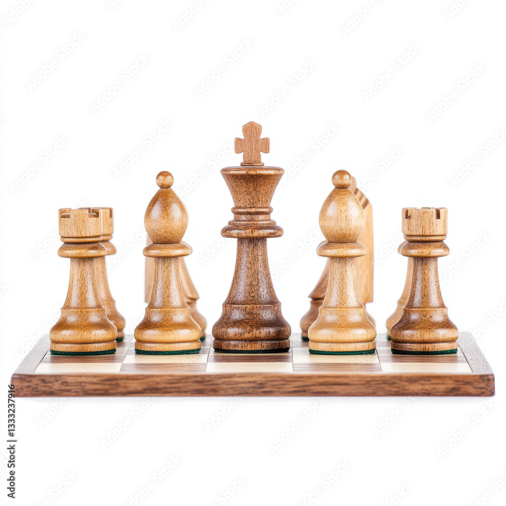 Elegant chess set display with detailed wooden pieces on board Elegant chess set display with detailed wooden pieces on board