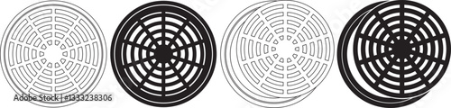 circular manhole cover icon set