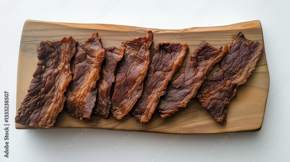 High-Quality Dried Beef Slices on Rustic Background High-Quality Dried Beef Slices on Rustic Background
