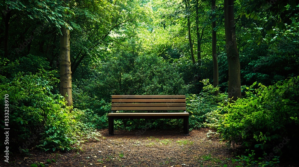 A serene park bench amidst lush greenery, embodying tranquility and nature's calm embrace. A serene park bench amidst lush greenery, embodying tranquility and nature's calm embrace.