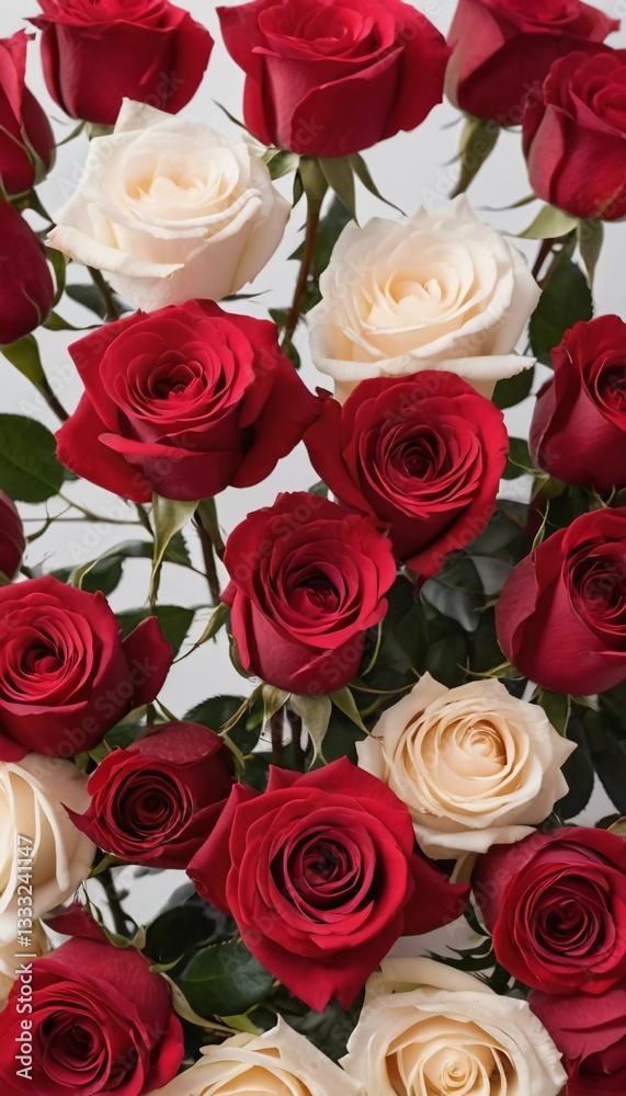 Obraz premium A vibrant display of red and white roses intertwines, capturing the essence of sweet romance and heartfelt celebration. Perfect for gifting on cherished occasions Generative AI
