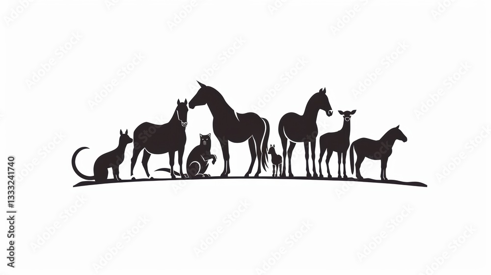 Fototapeta premium Striking Isolated Vector Farm Animal Silhouettes on a White Canvas: Ideal for Design Projects