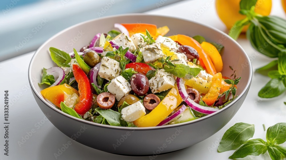 Vibrant Fresh Salad Bowl with Juicy Tomatoes Olives and Green Fescutes Vibrant Fresh Salad Bowl with Juicy Tomatoes Olives and Green Fescutes