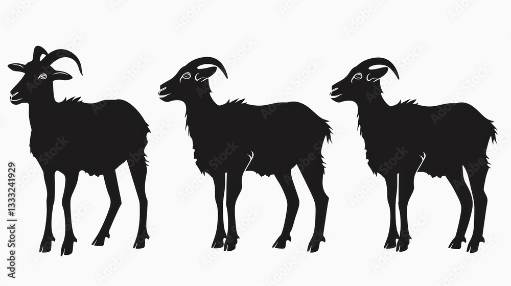 Obraz premium Striking Isolated Vector Farm Animal Silhouettes on a White Canvas: Ideal for Design Projects