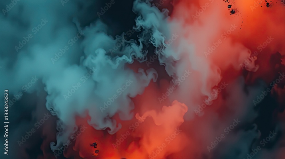 Colorful smoke clouds swirl together blending shades of red and blue in an abstract display against a dark backdrop creating a captivating visual effect Colorful smoke clouds swirl together blending shades of red and blue in an abstract display against a dark backdrop creating a captivating visual effect