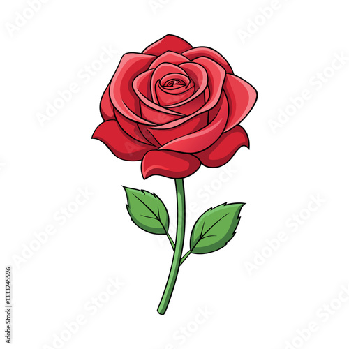 A blooming rose vector with a side view, detailed petals, and a simple outline stem.