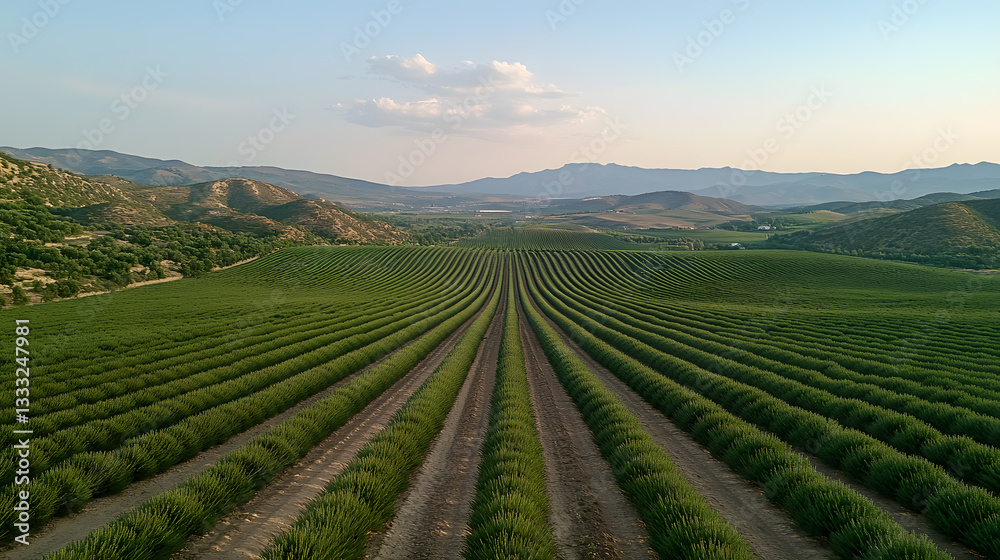 Lush Rows of Green Agave Plants Stretching Across Scenic Landscape Lush Rows of Green Agave Plants Stretching Across Scenic Landscape