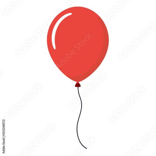 A red balloon with a red ribbon tied to it with a string