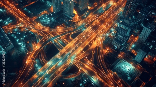 Art Smart City Scene Aerial Glowing Interconnected