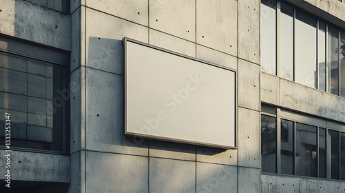 Blank Advertisement Sign on Modern Concrete Building Exterior Wall