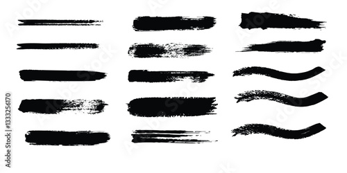 Marker hand-drawn line border set and scribble design elements. Lines hand drawn paint brush stroke. Vector set isolated on white. Hand drawn scribble. Black ink brush art