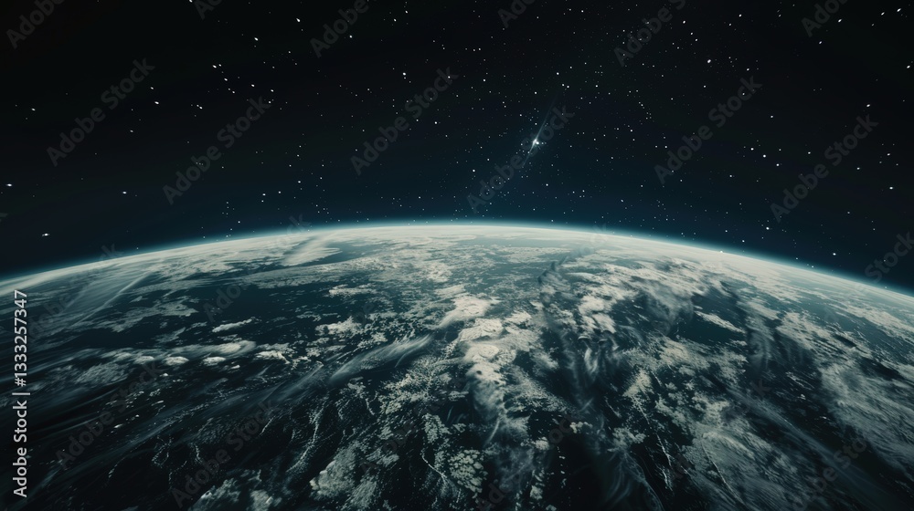 Earth seen from space, surrounded by stars