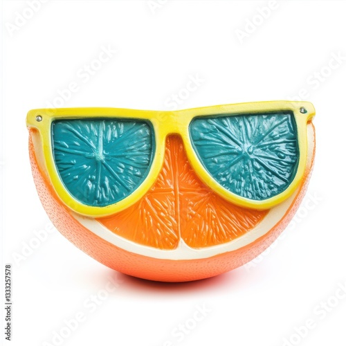 A close-up of an orange wearing stylish sunglasses.