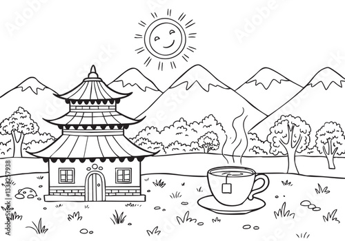 Temple with a Serene Morning Background – Peaceful Pencil Sketch
