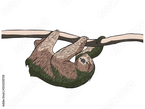Sloth, Bradypus tridactylus, arboreal mammal animal of the Amazon rainforest. Transparent background.