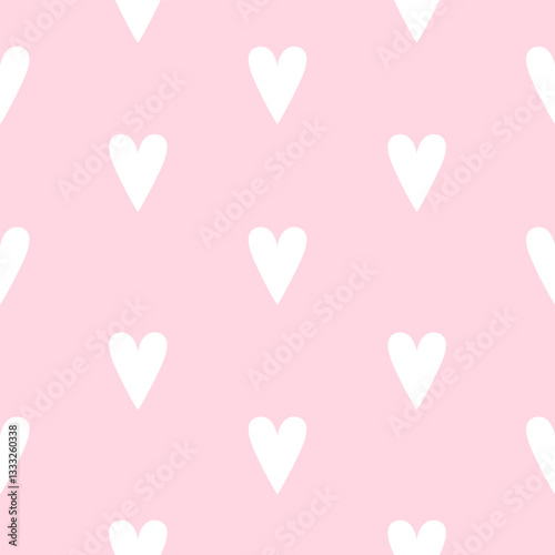 Seamless White Hearts on Pink Background