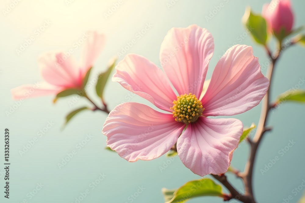 Fototapeta premium Blooming Pink Dogwood Flowers. Detail of blooming pink dogwood flowers can be clearly seen.